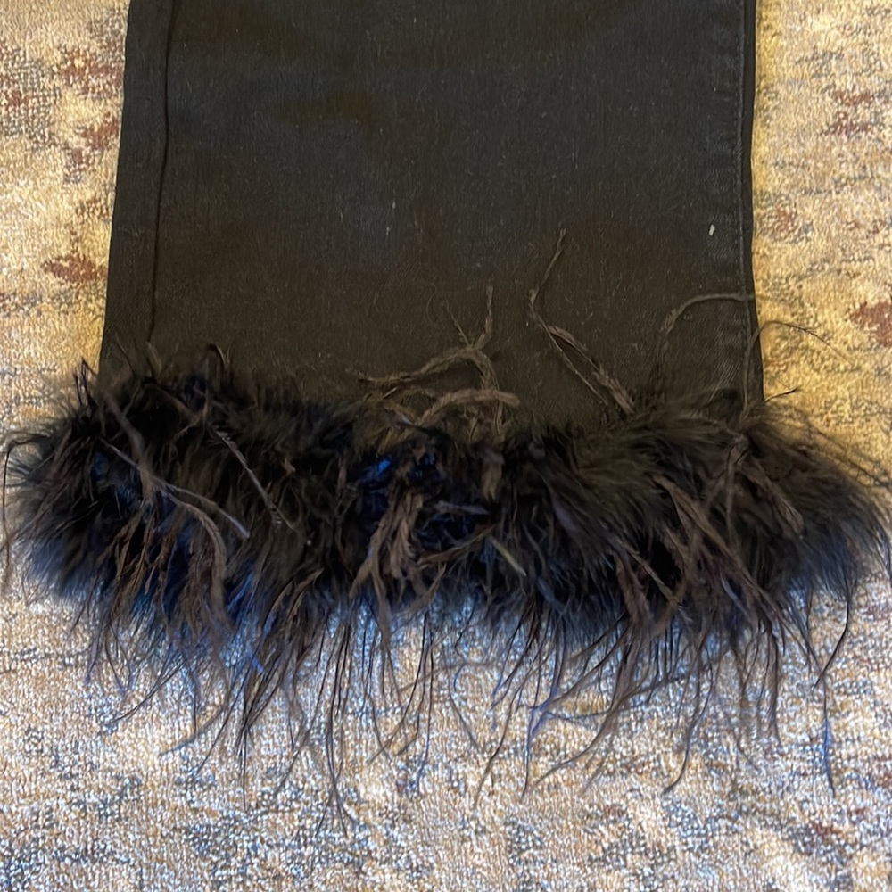 NWT BooHoo Tall Feather Trim Straight Leg Jean - Picture 6 of 11